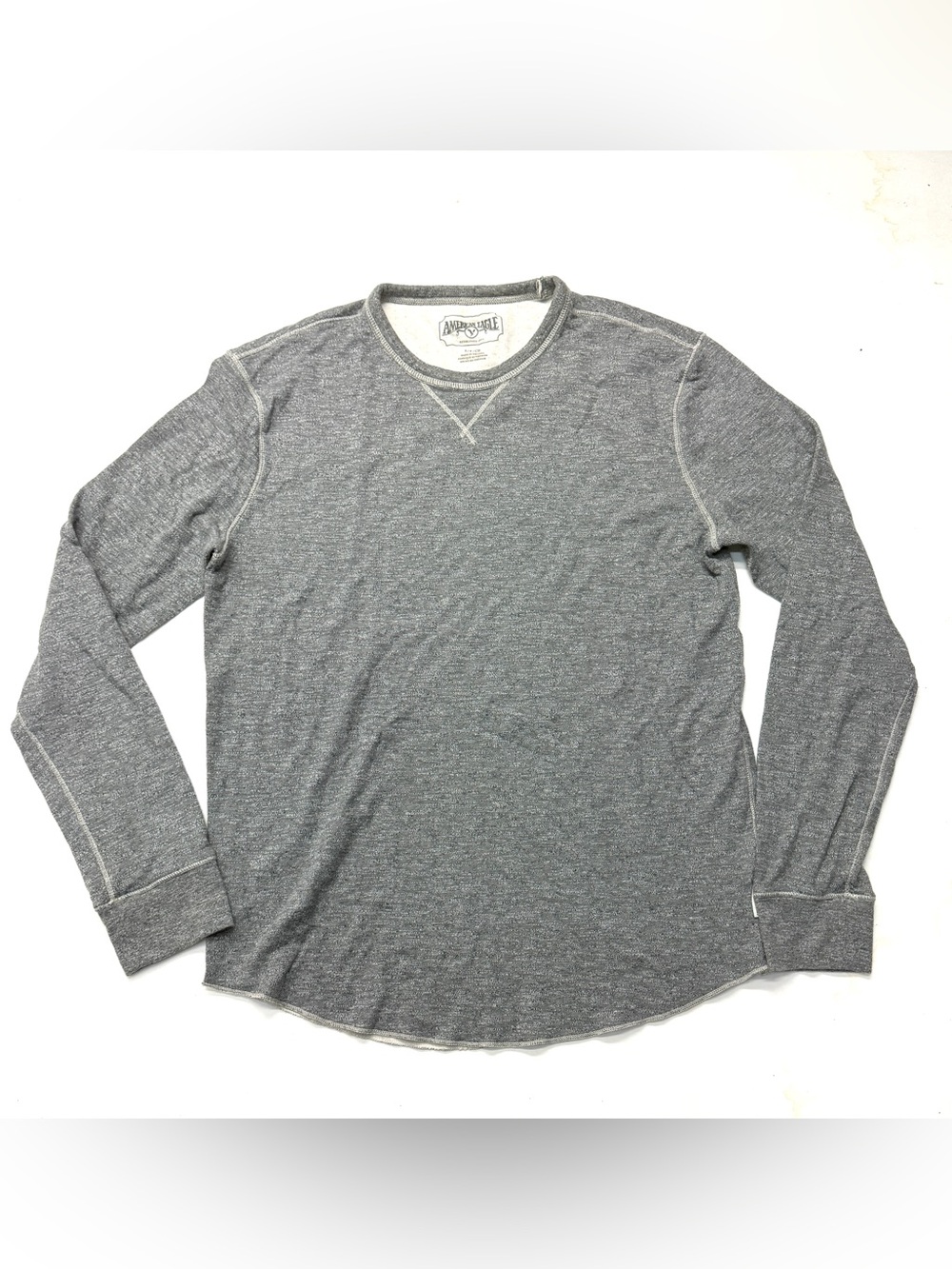 American Eagle Outfitters Men’s Heather Gray Henley Long-Sleeve Crewneck Soft